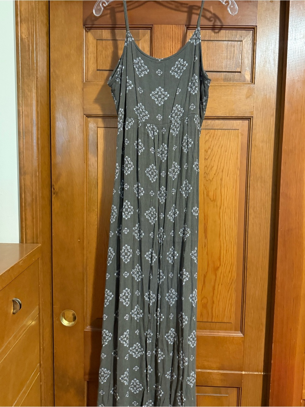 SO Olive Green Printed Spaghetti-Strap Maxi Dress